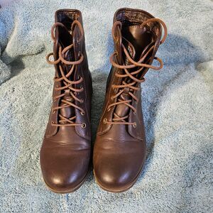 ROCK & CANDY Spraypaint Chocolate Brown Lace-up Combat Moto Biker Boots Size 9.5